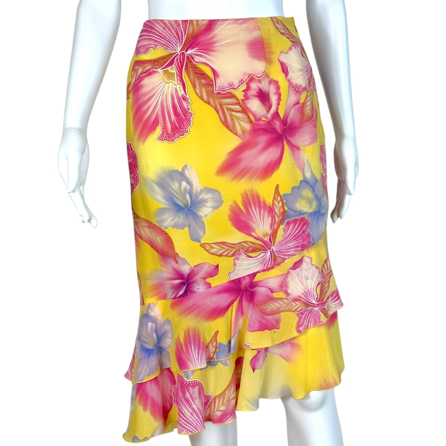 Escada Pink & Yellow Silk Skirt