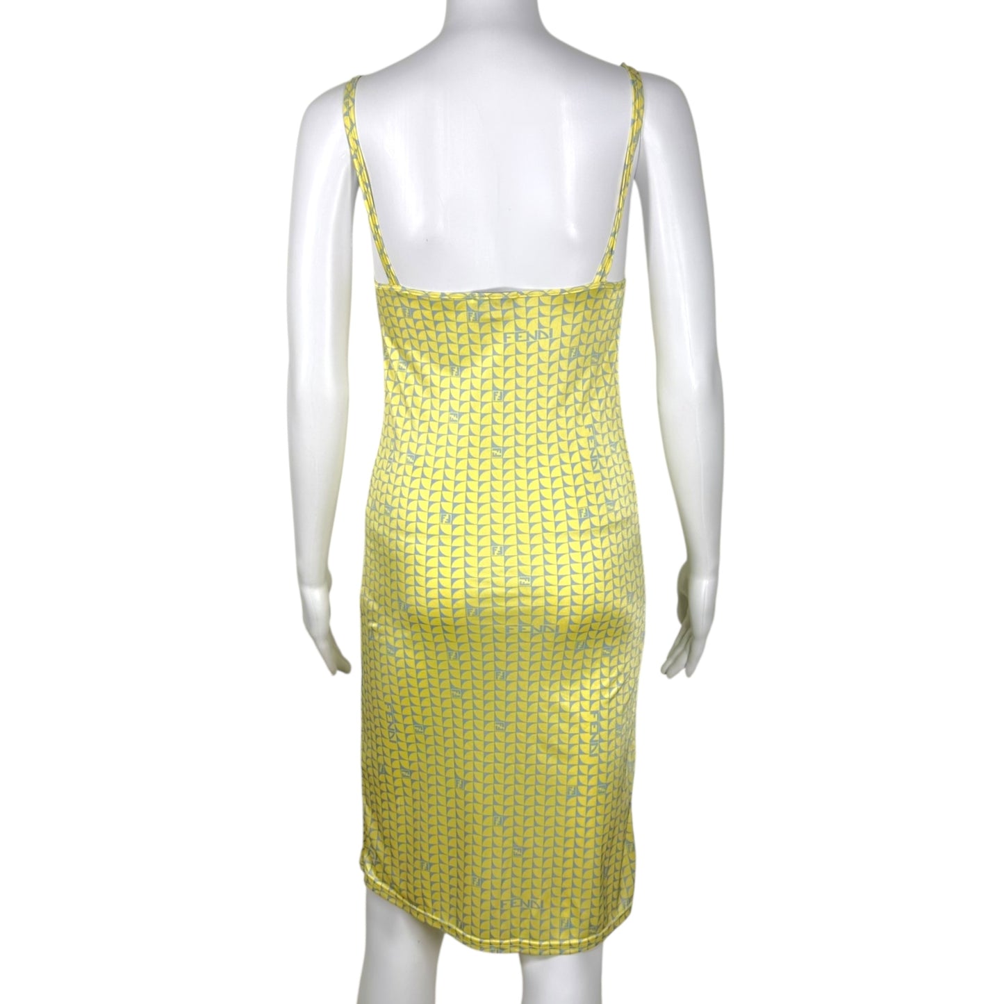 Fendi Yellow & Blue Monogram Printed Midi Slip Dress