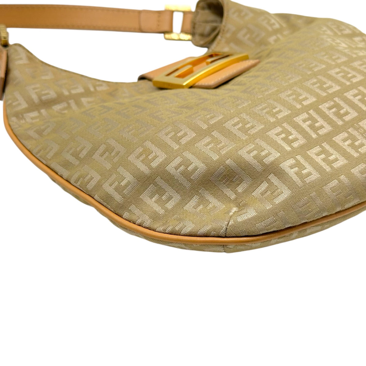 Fendi Tan & Gold Small Crescent Baguette Shoulder Bag