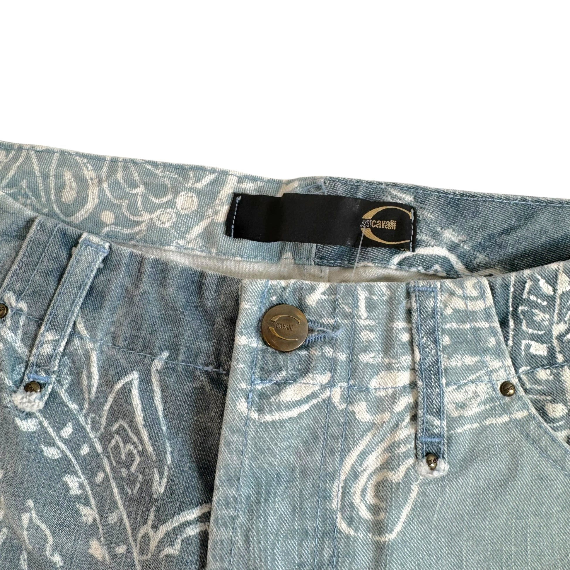 Roberto Cavalli Blue White Paisley Print Jeans