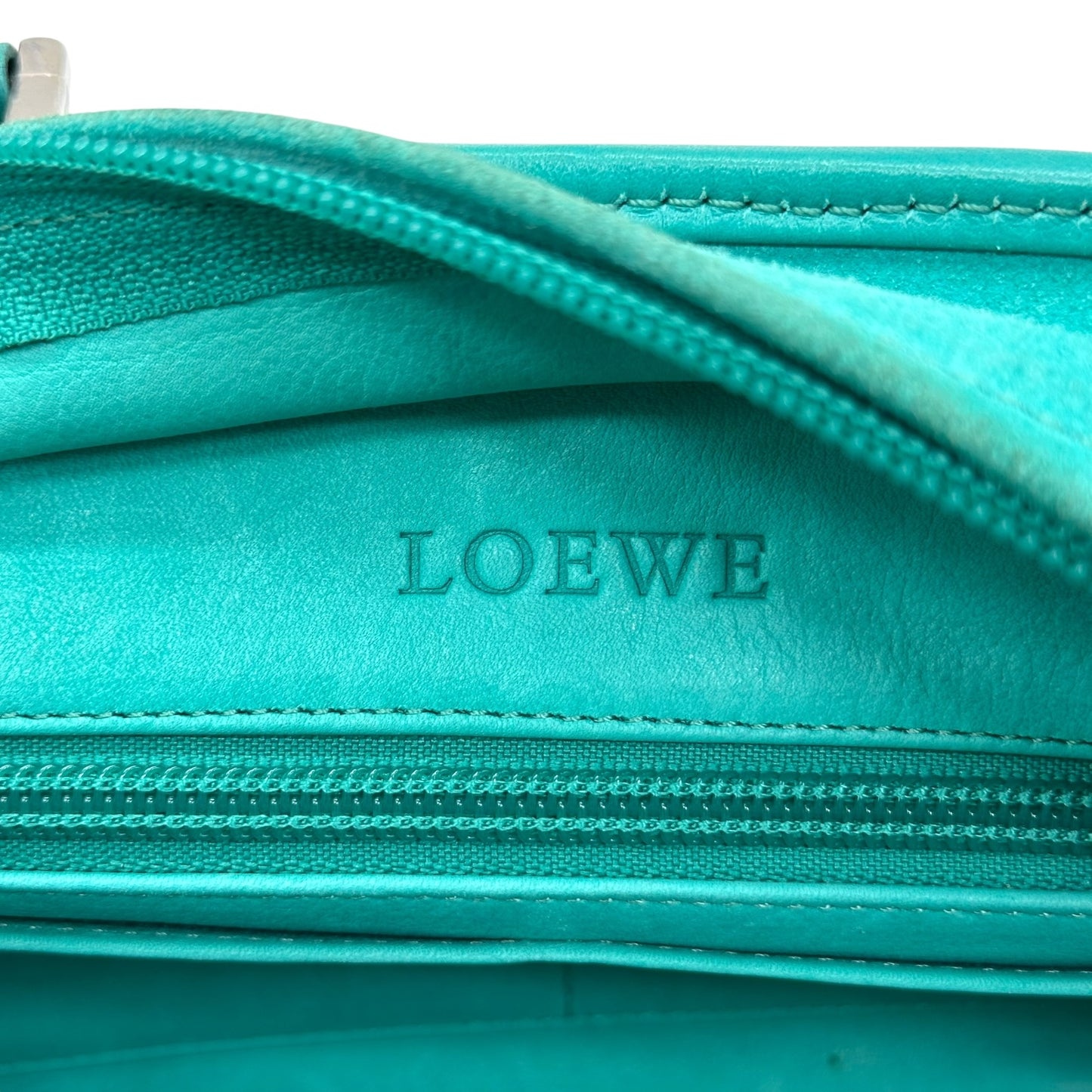Loewe Turquoise Amazona 28 Suede Logo Bag