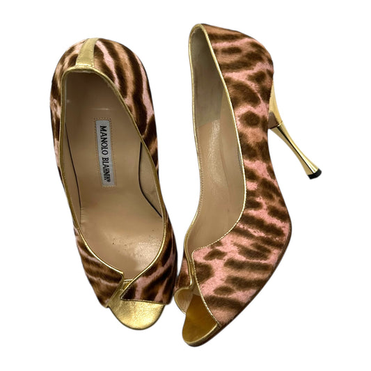 Manolo Blahnik Pink Leopard Print Ponyhair Heels