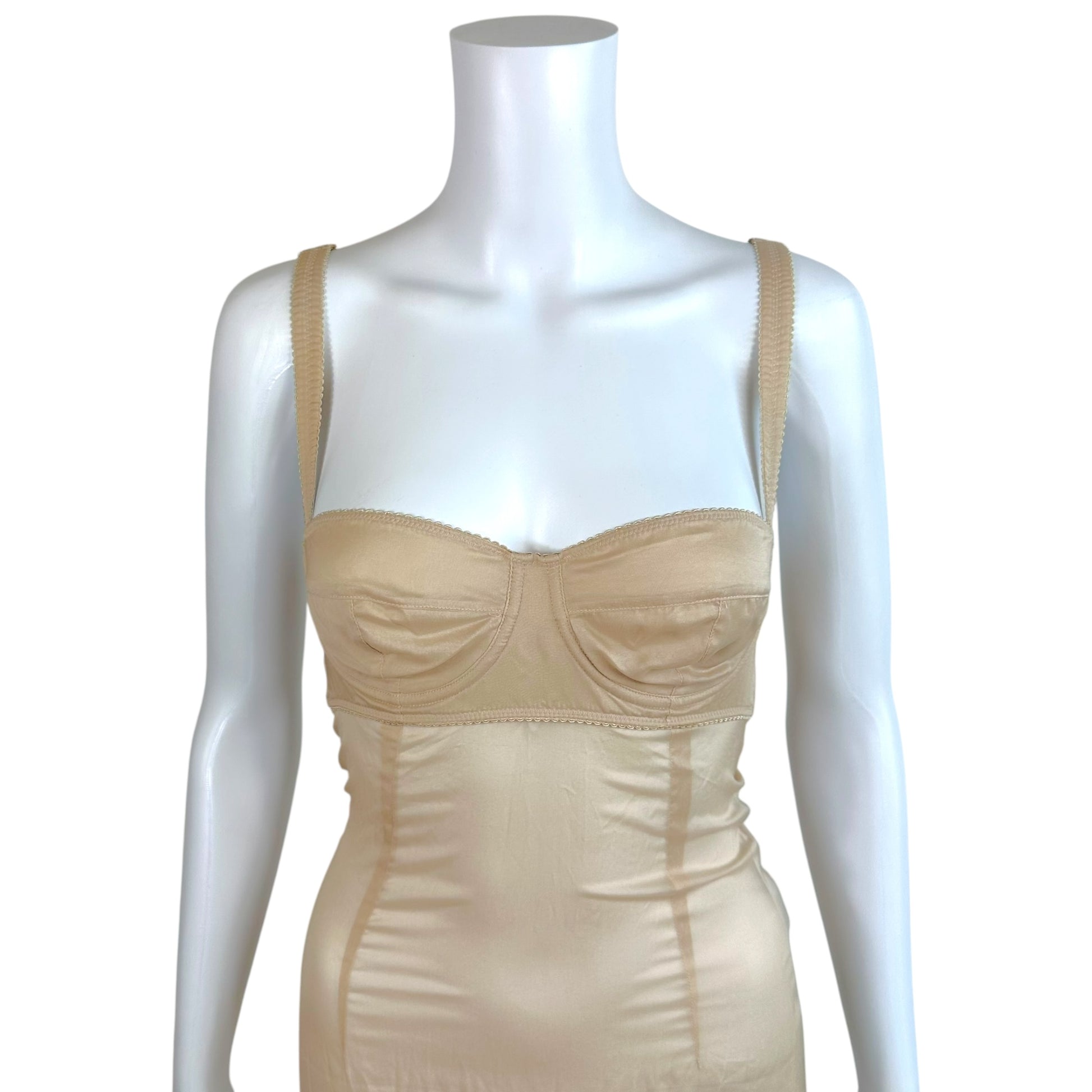 Dolce & Gabbana Beige Sheer Midi Slip Dress XS