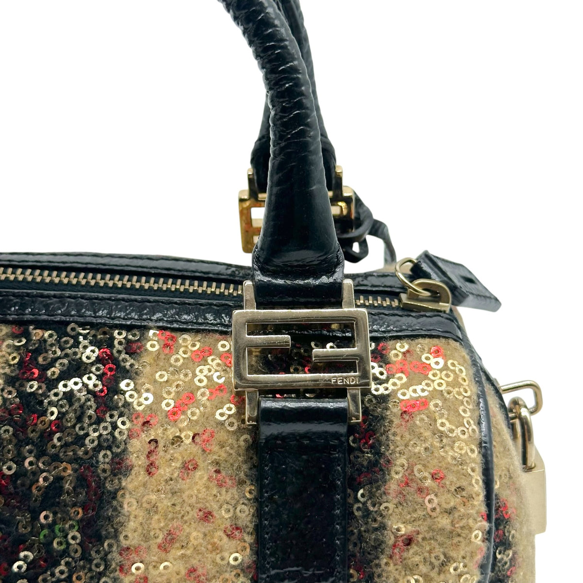 Fendi Striped & Sequin Mini Boston Handbag