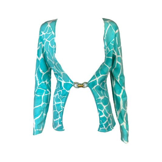 Roberto Cavalli Blue Giraffe Print Cardigan
