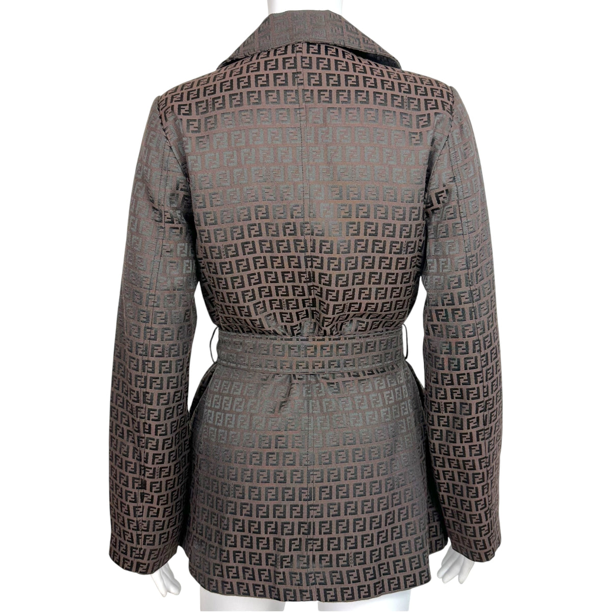 Fendi Short Trench Coat Brown Black Zucchino Monogram