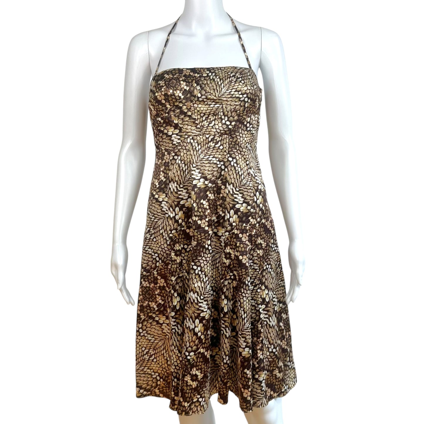 Just Cavalli Roberto Cavalli Brown Snakeskin Print Satin Halter Midi Dress