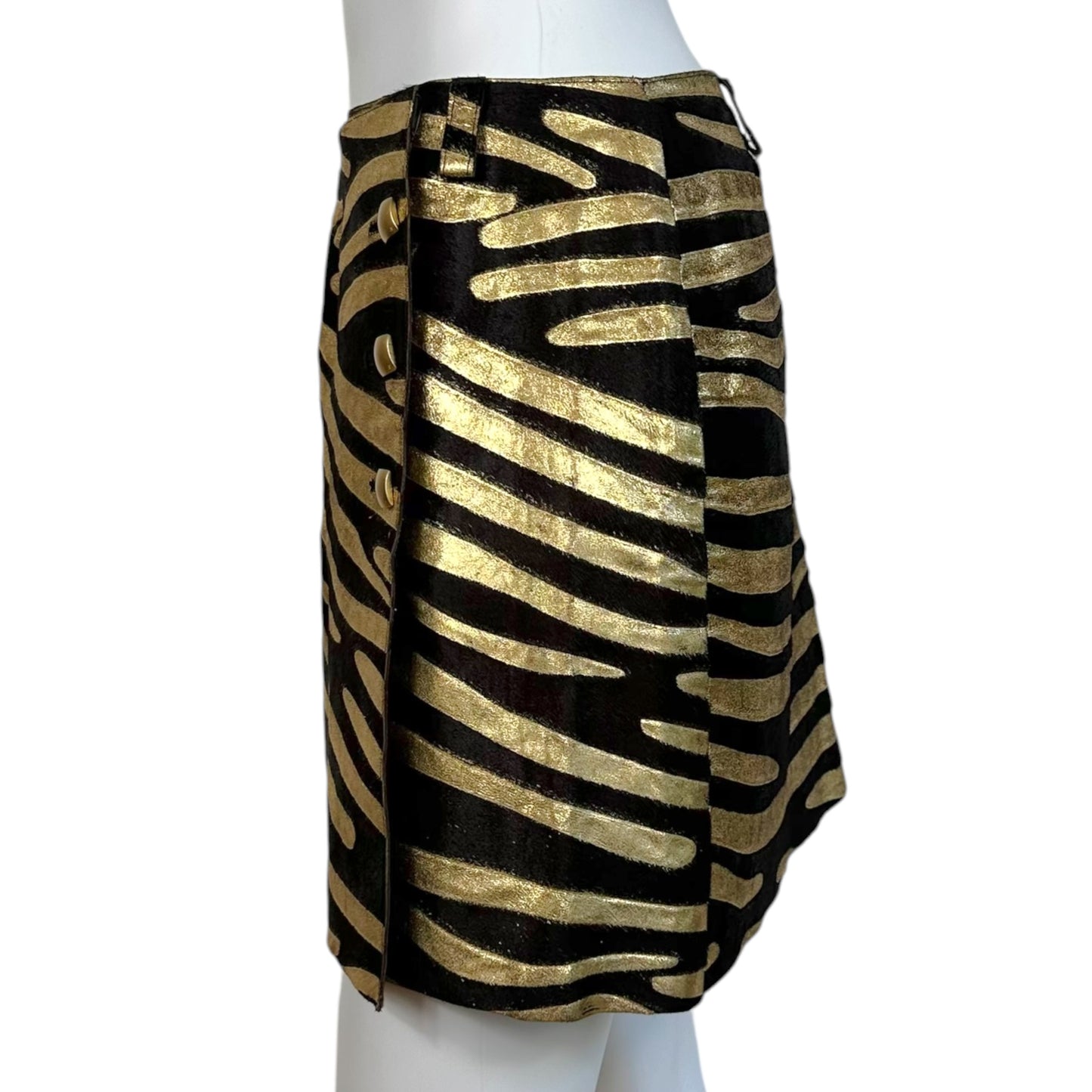 Chanel Cruise 2001 Gold Metallic & Brown Zebra Print Ponyhair Mini Skirt