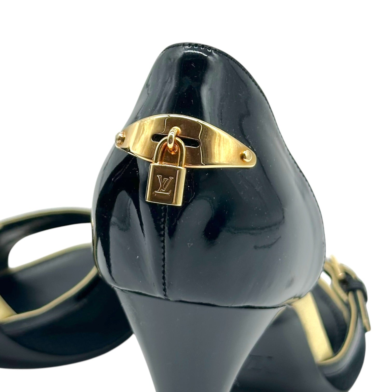 Louis Vuitton D'Orsay Sandal Heels Black Lizard Skin Gold