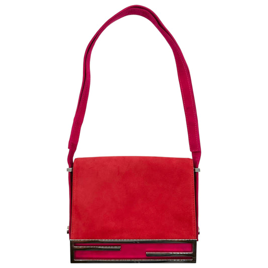 Fendi Convertible Shoulder Bag Pink Red Suede Logo Emblem