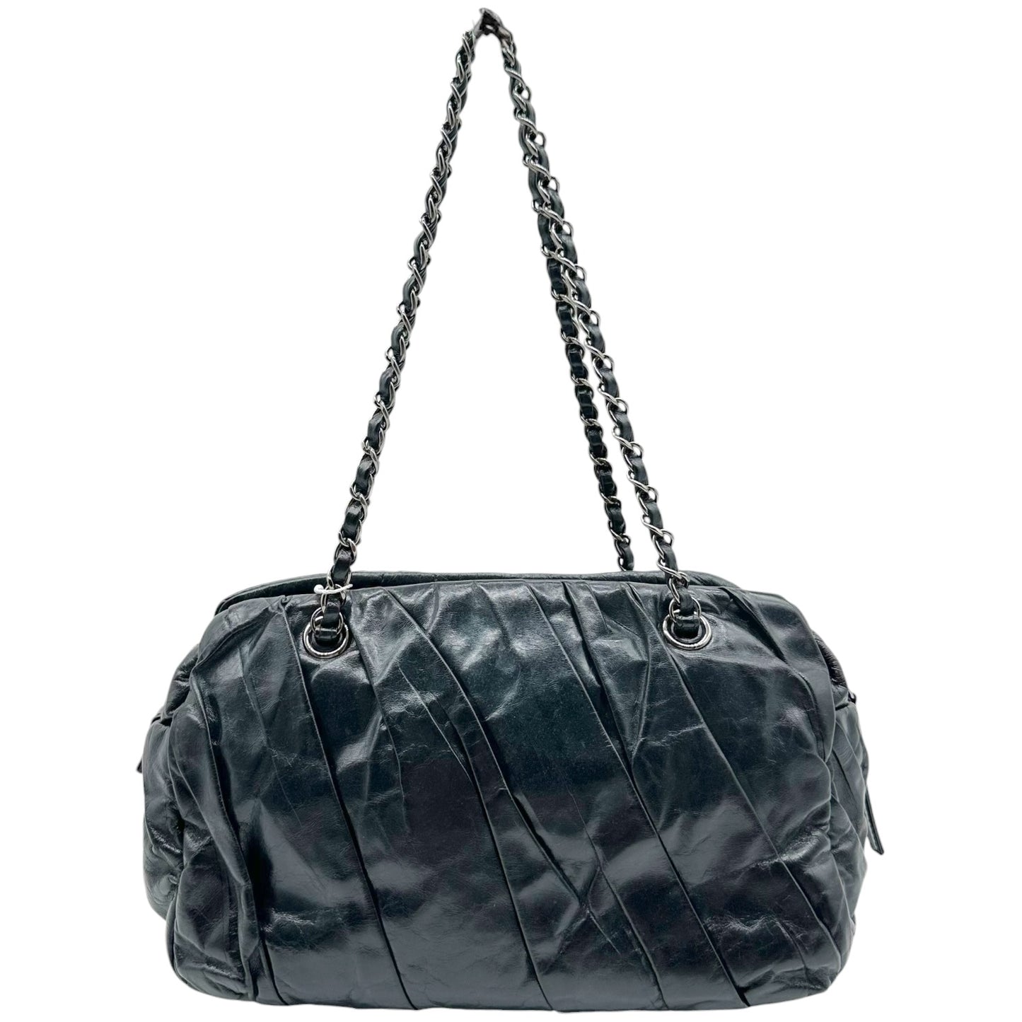 Chanel Black Ruched Leather Shoulder Bowler Bag
