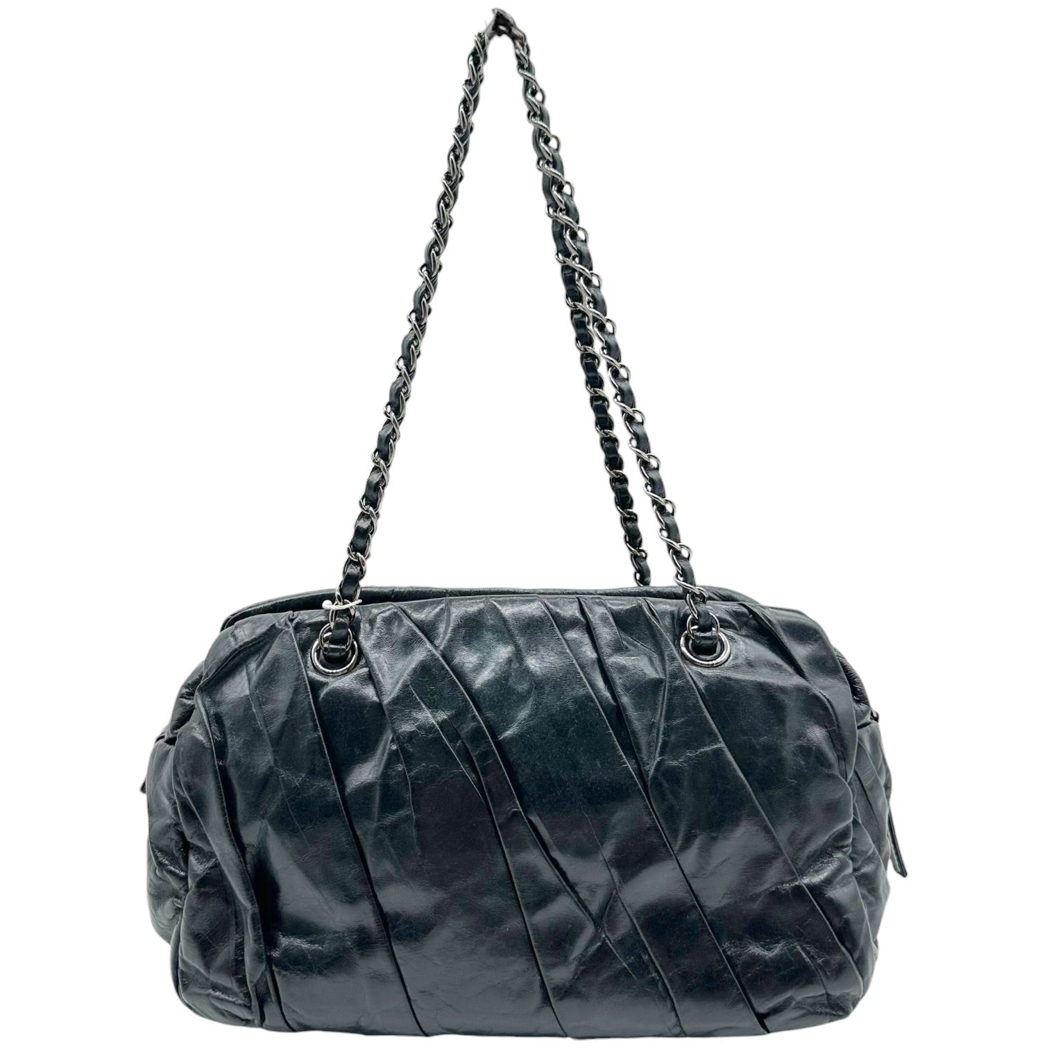 Chanel Black Ruched Leather Shoulder Bowler Bag