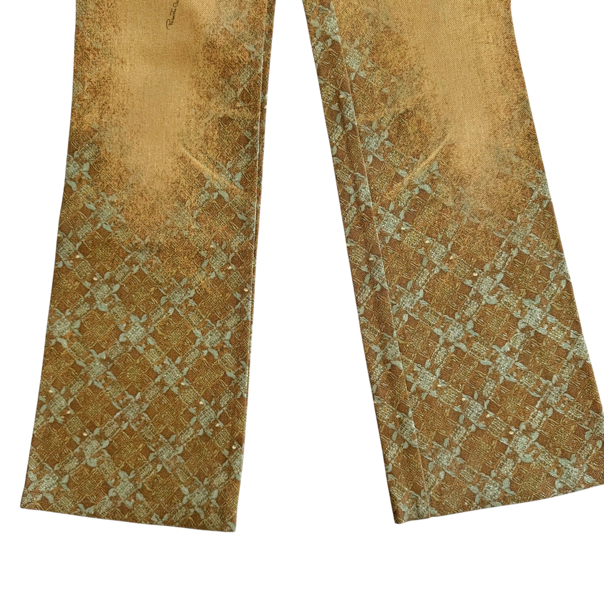 Roberto Cavalli Glitter Printed Jeans Brown Turquoise Flare