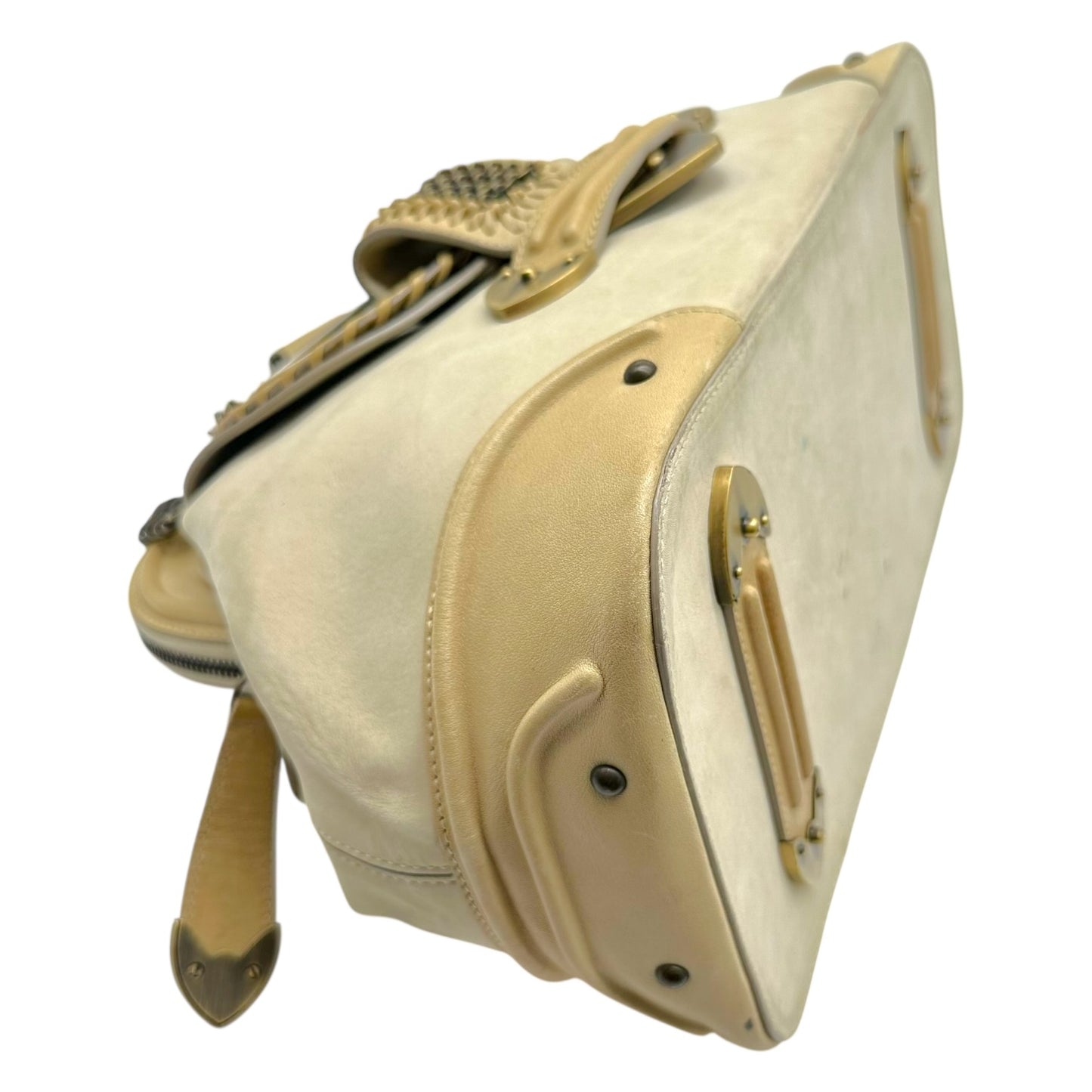 Christian Dior Ivory Suede Leather Bowler Bag