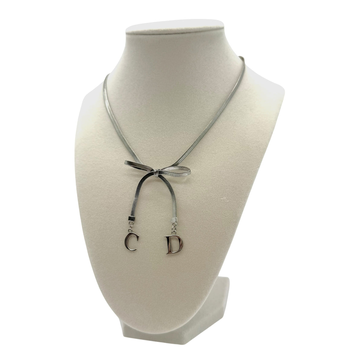 Christian Dior Silver CD Logo Bow Necklace