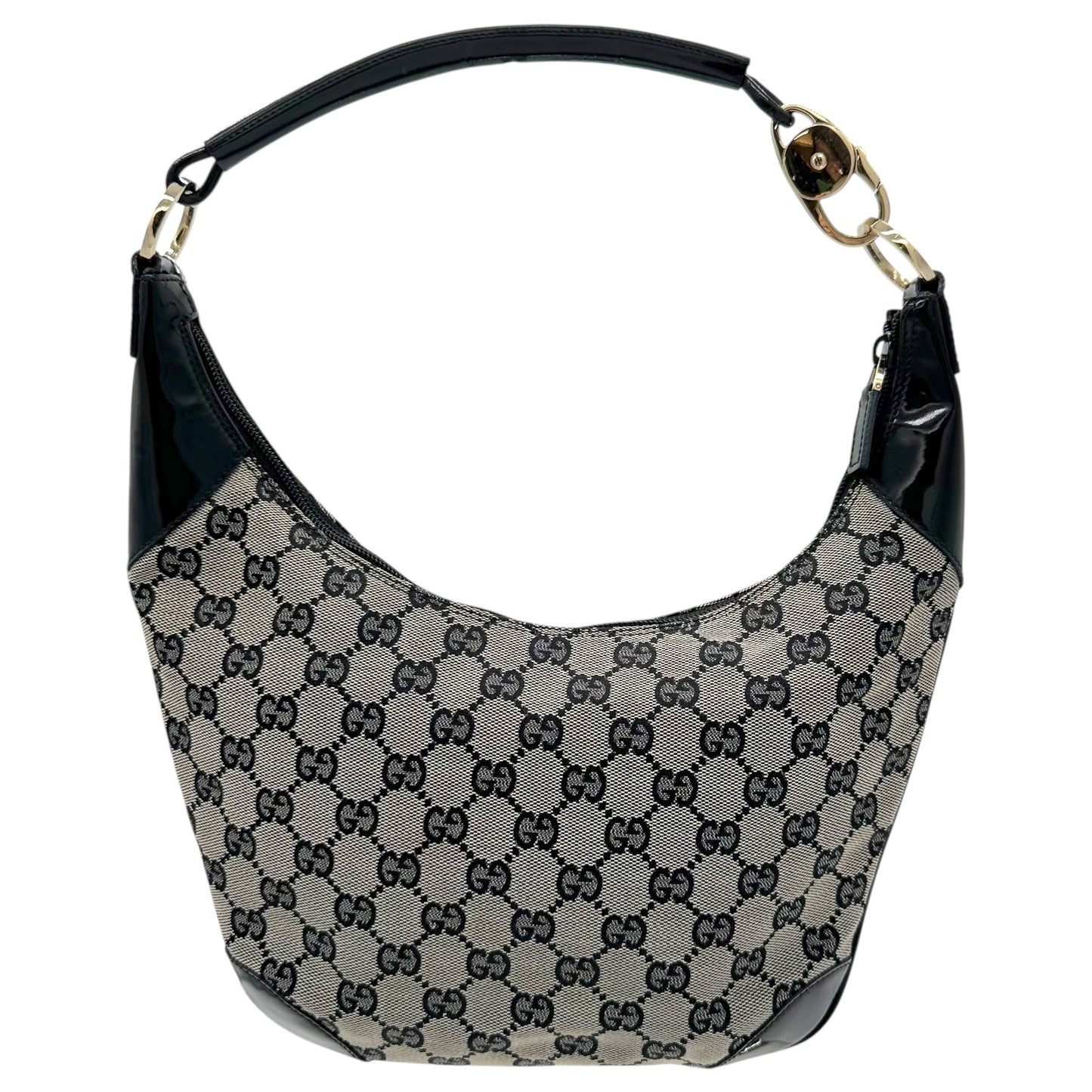 Gucci Gray & Black Monogram Canvas Crescent Shoulder Bag - Outfit Repeater