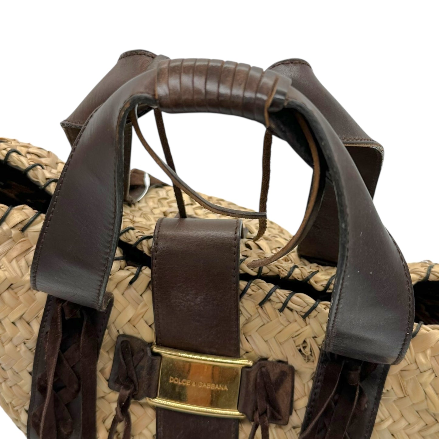 Dolce & Gabbana Brown Leather Trim Raffia Beach Tote Bag - Outfit Repeater