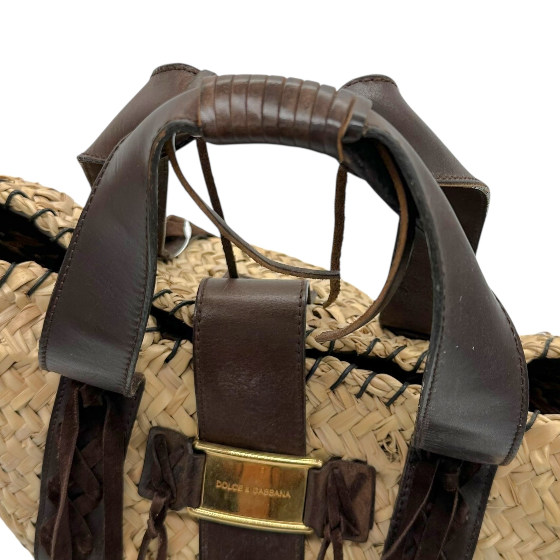 Dolce & Gabbana Brown Leather Trim Raffia Beach Tote Bag - Outfit Repeater