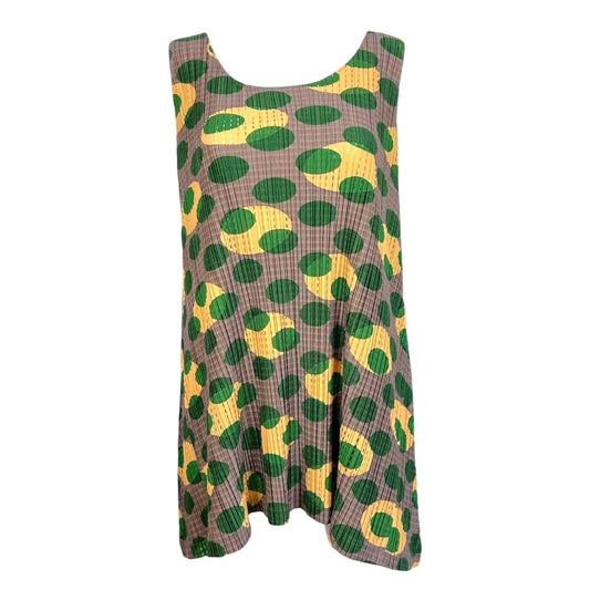 Issey Miyake Pleats Please Taupe Green Yellow Polka Dot Dress
