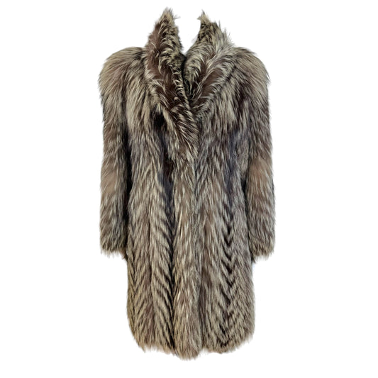 Saga Fox Brown Ivory Silver Fox Fur Mid-Length Coat