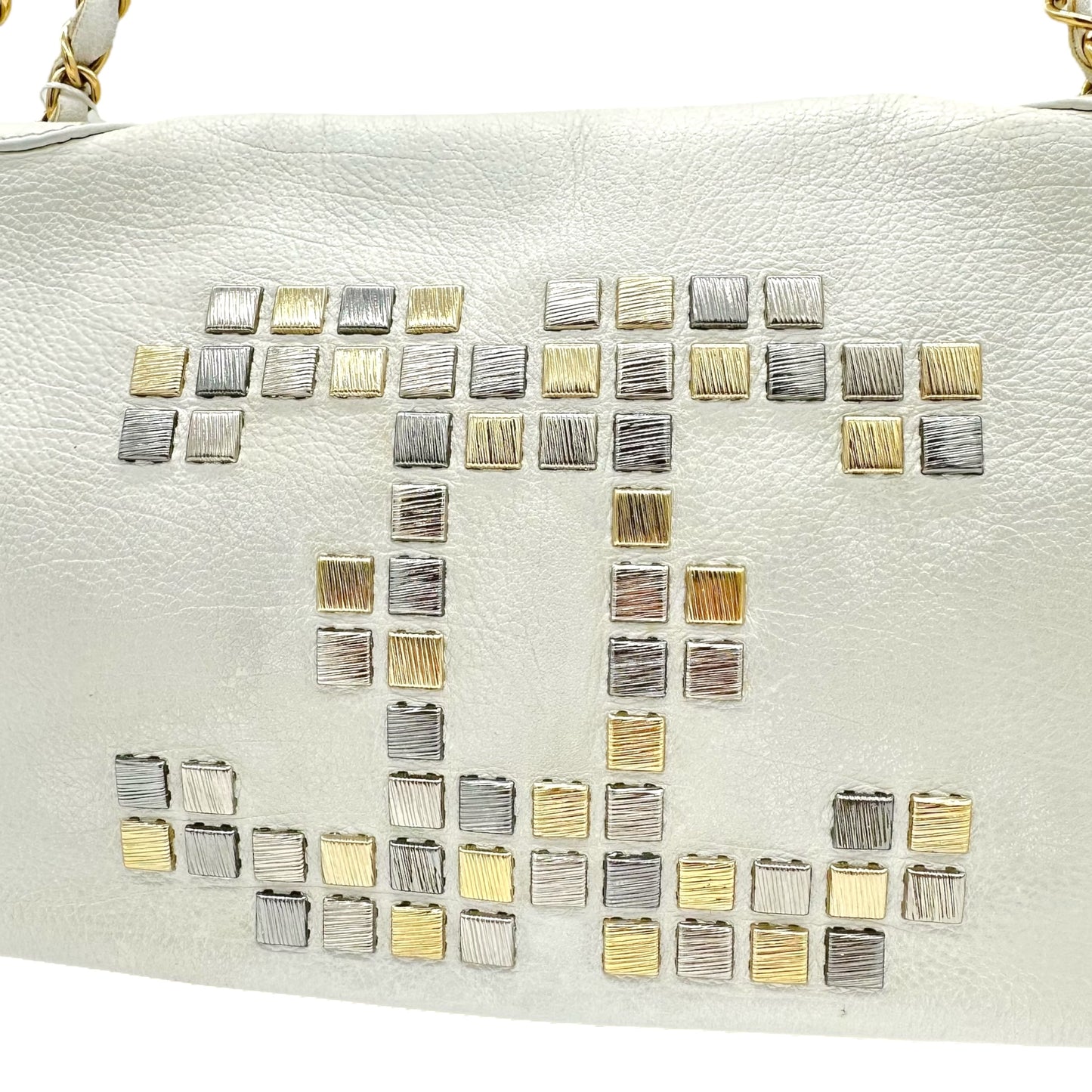 Chanel White Studded Logo Shoulder Bag