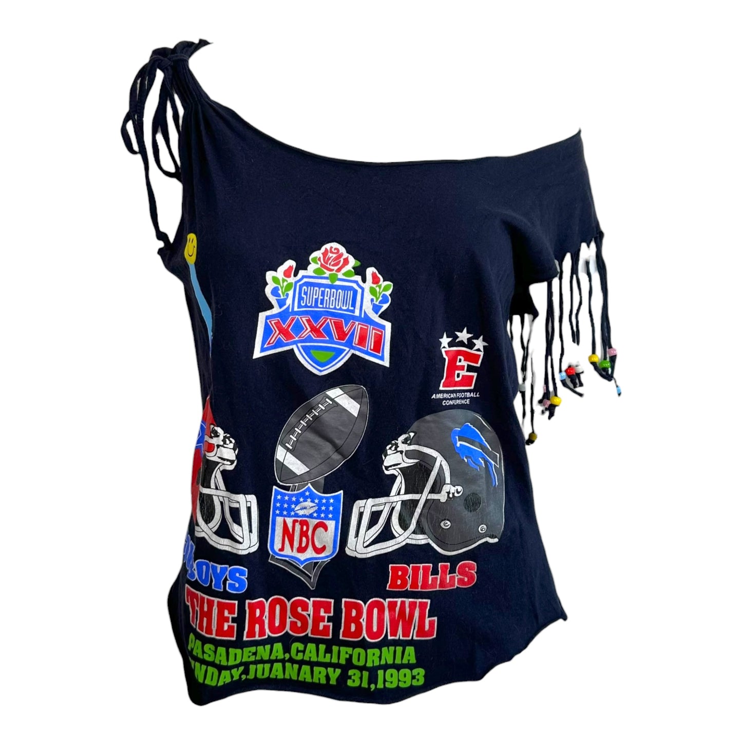 D&G Dolce & Gabbana Navy Blue Beaded Football Graphic T-Shirt
