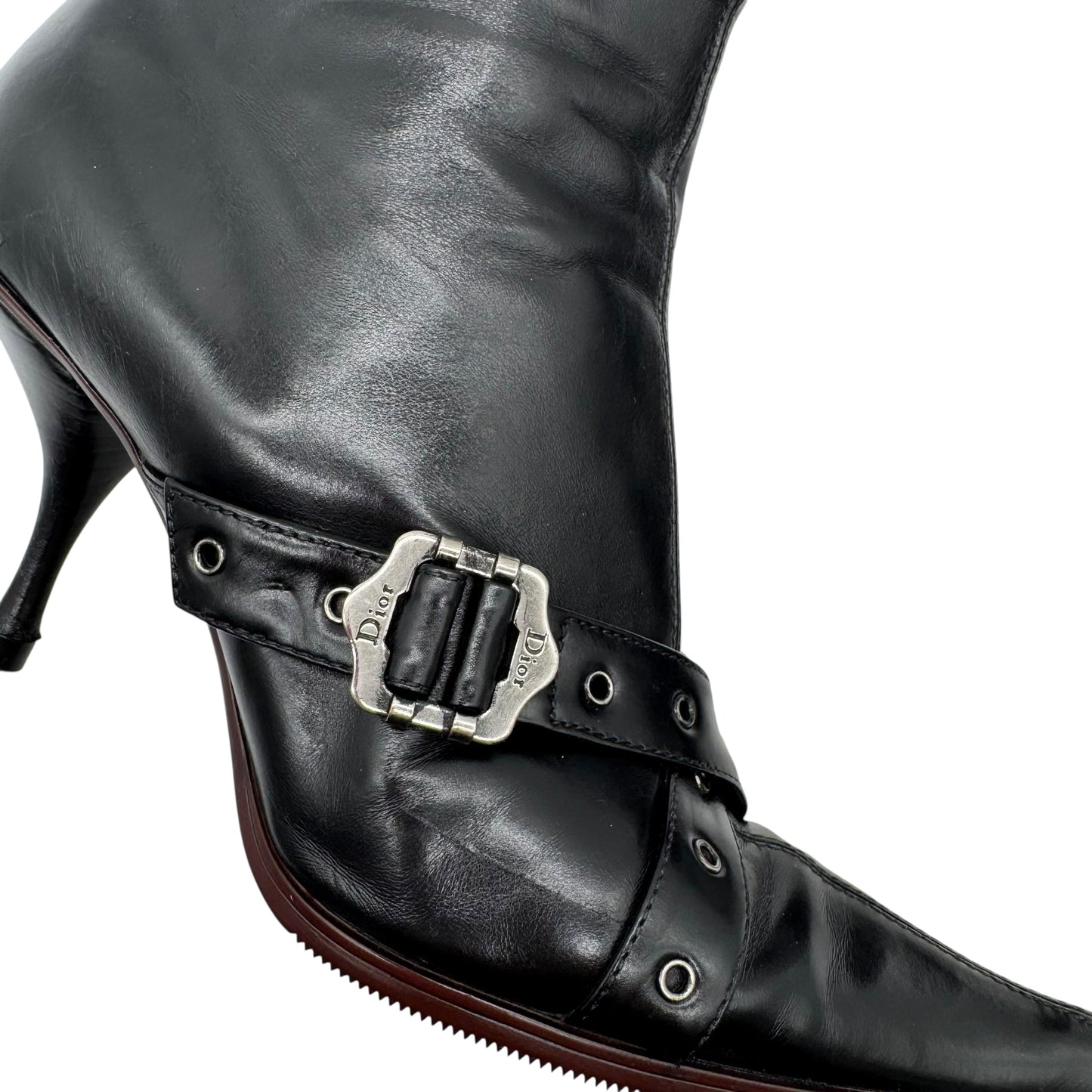 Christian Dior Black Leather Heeled Buckle Boots - Outfit Repeater