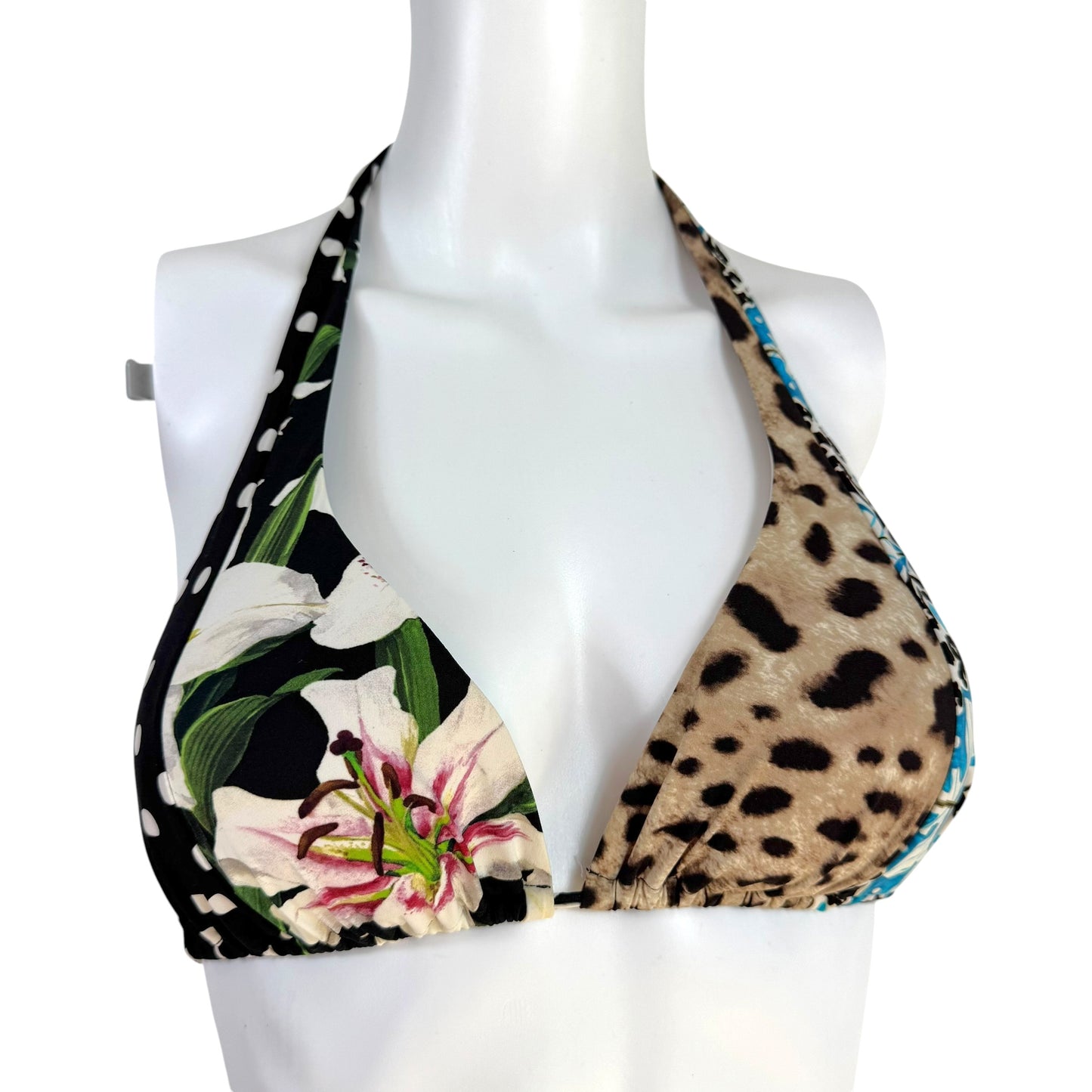 Dolce & Gabbana Leopard & Floral Print Triangle Tie Bikini Set