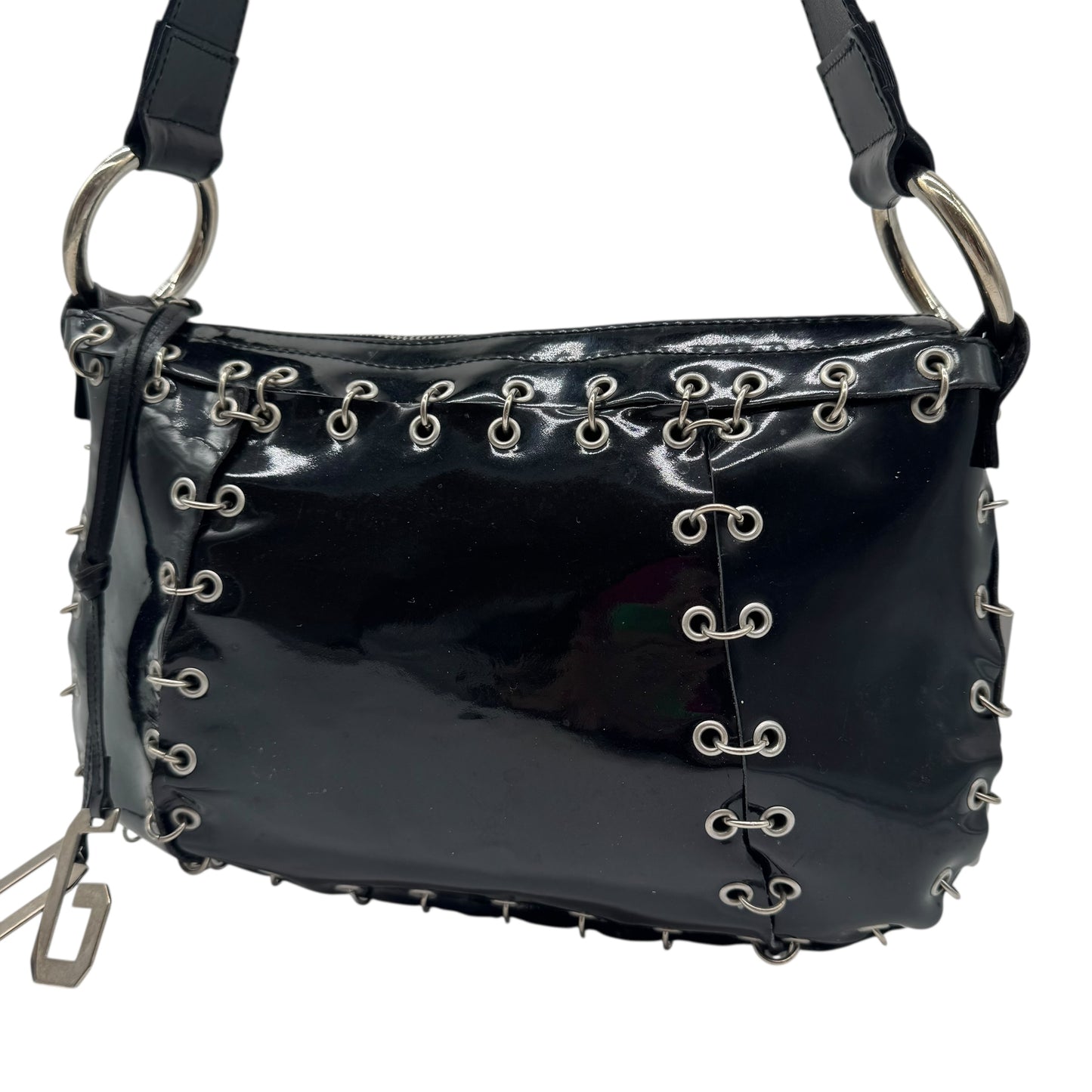 Dolce & Gabbana Black Patent Leather Pierced & Studded Shoulder Bag - Outfit Repeater