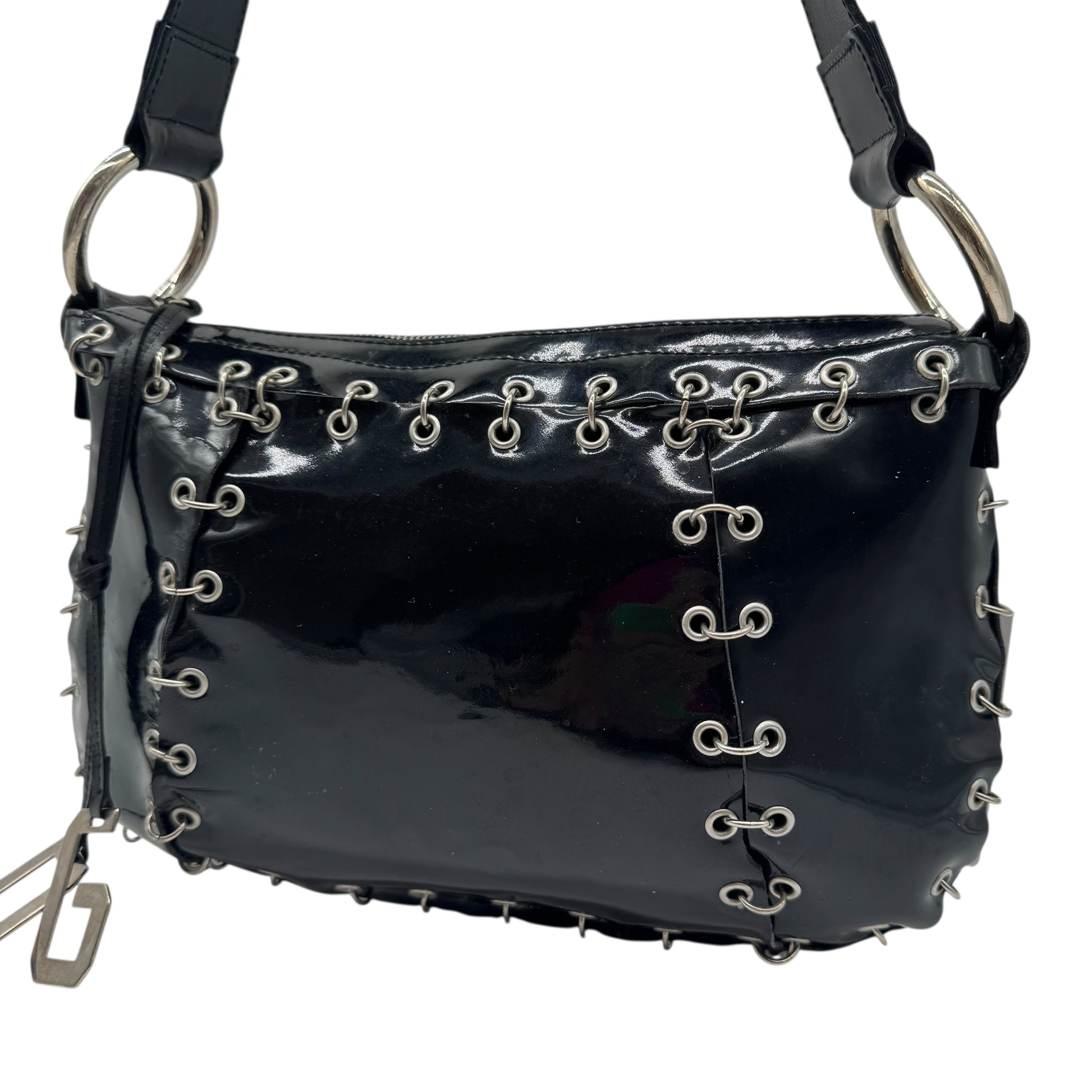 Dolce & Gabbana Black Patent Leather Pierced & Studded Shoulder Bag - Outfit Repeater