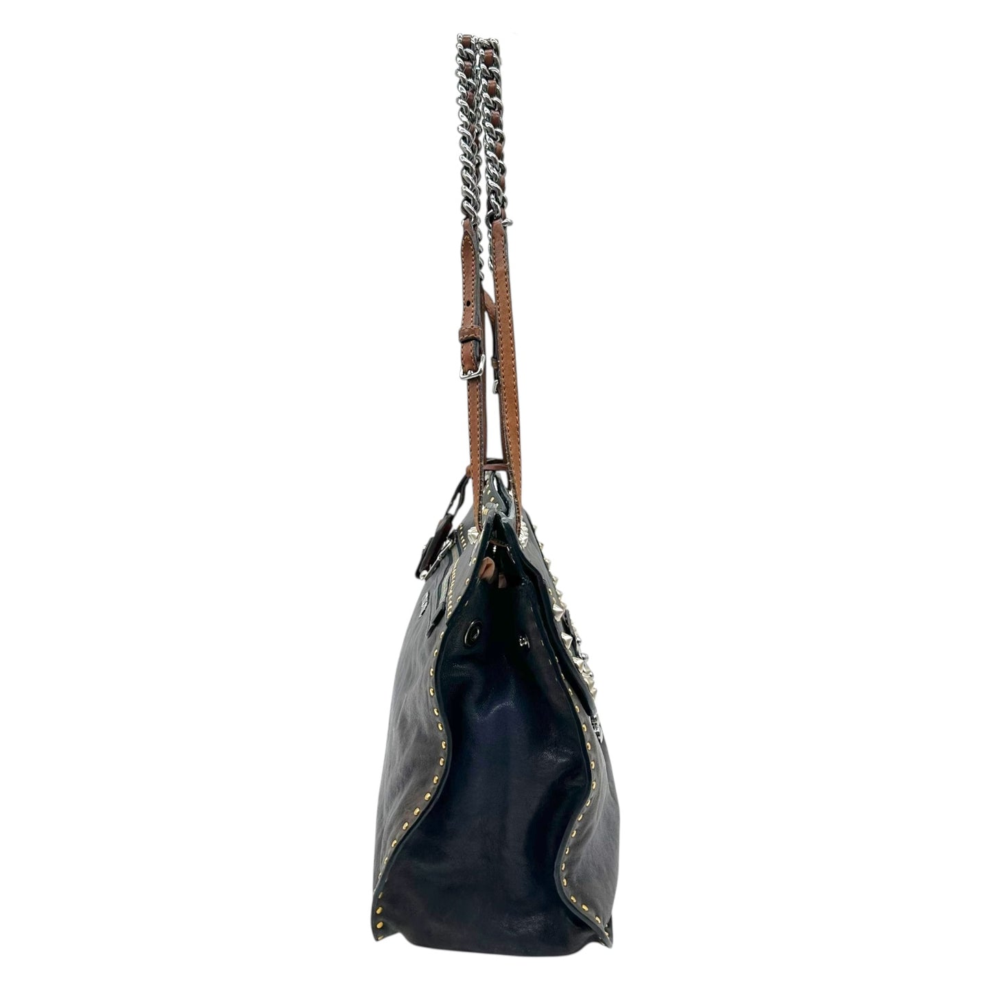 Miu Miu Gray & Brown Studded Leather Hobo Bag