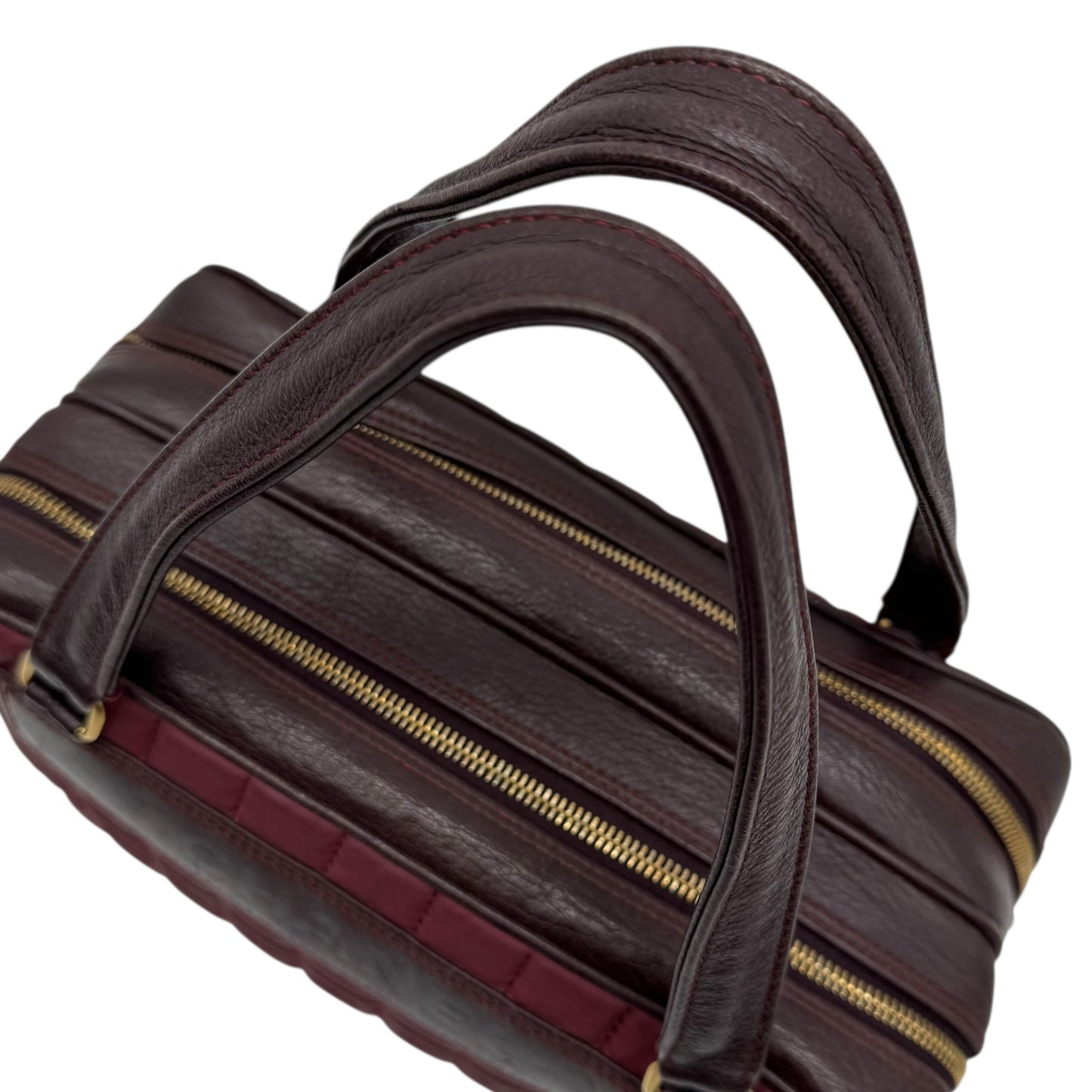 Chanel Burgundy Chocolate Bar Quilted Canvas & Leather Bowler Bag 2002-2003 - Outfit Repeater