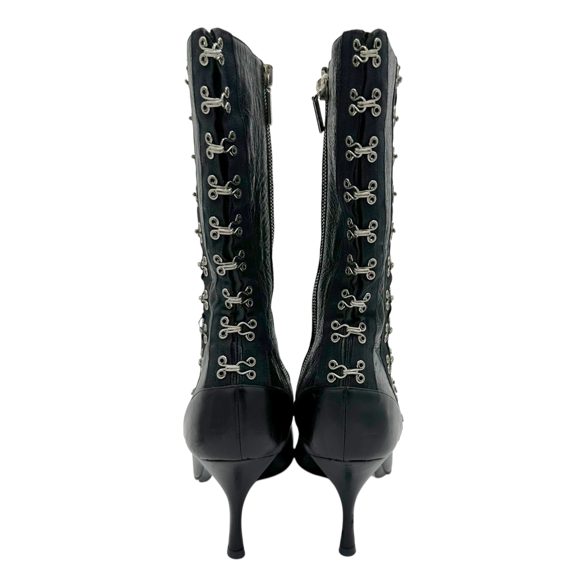 Dolce & Gabbana Black Leather Hook & Eye Boots - Outfit Repeater