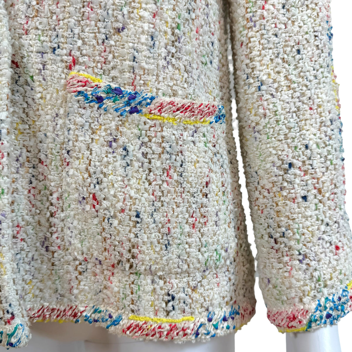 Chanel Tweed Jacket White Multicolor Puff Paint Trim