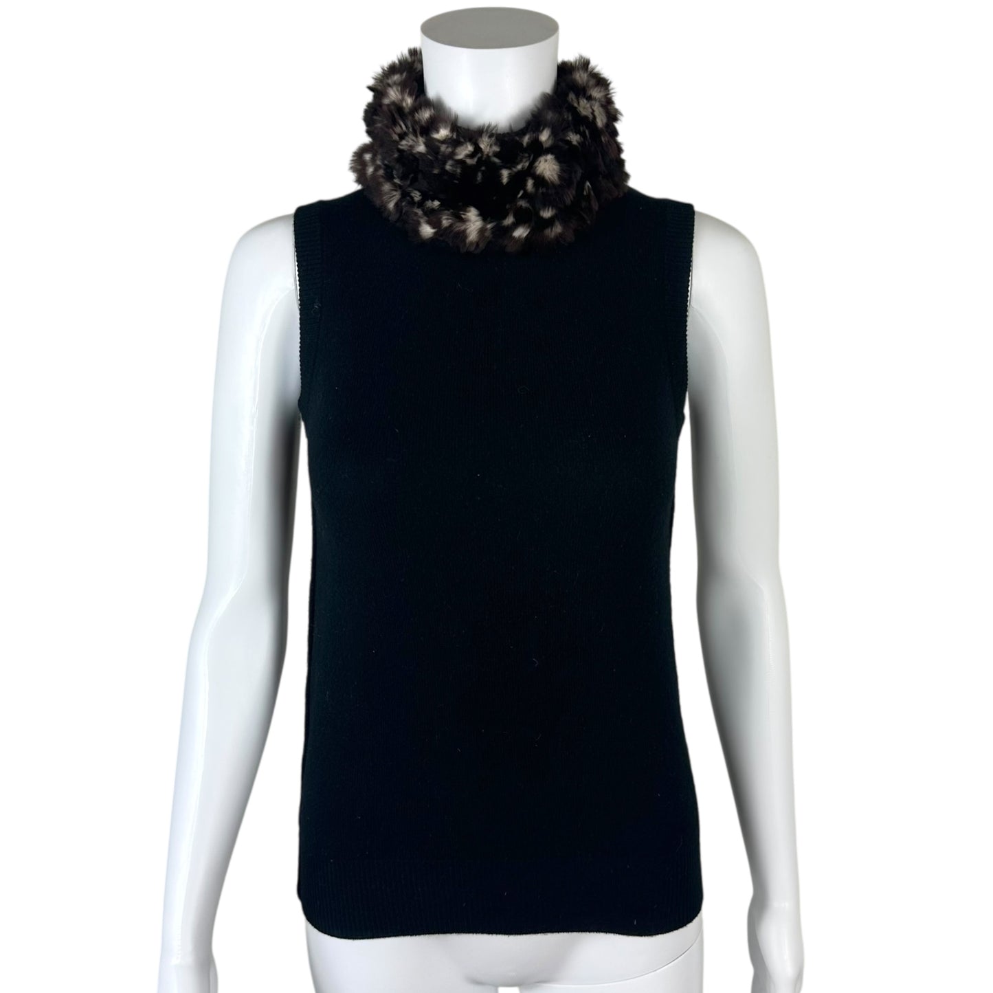 Dolce & Gabbana Black Cashmere & Rabbit Fur Collar Sweater Vest