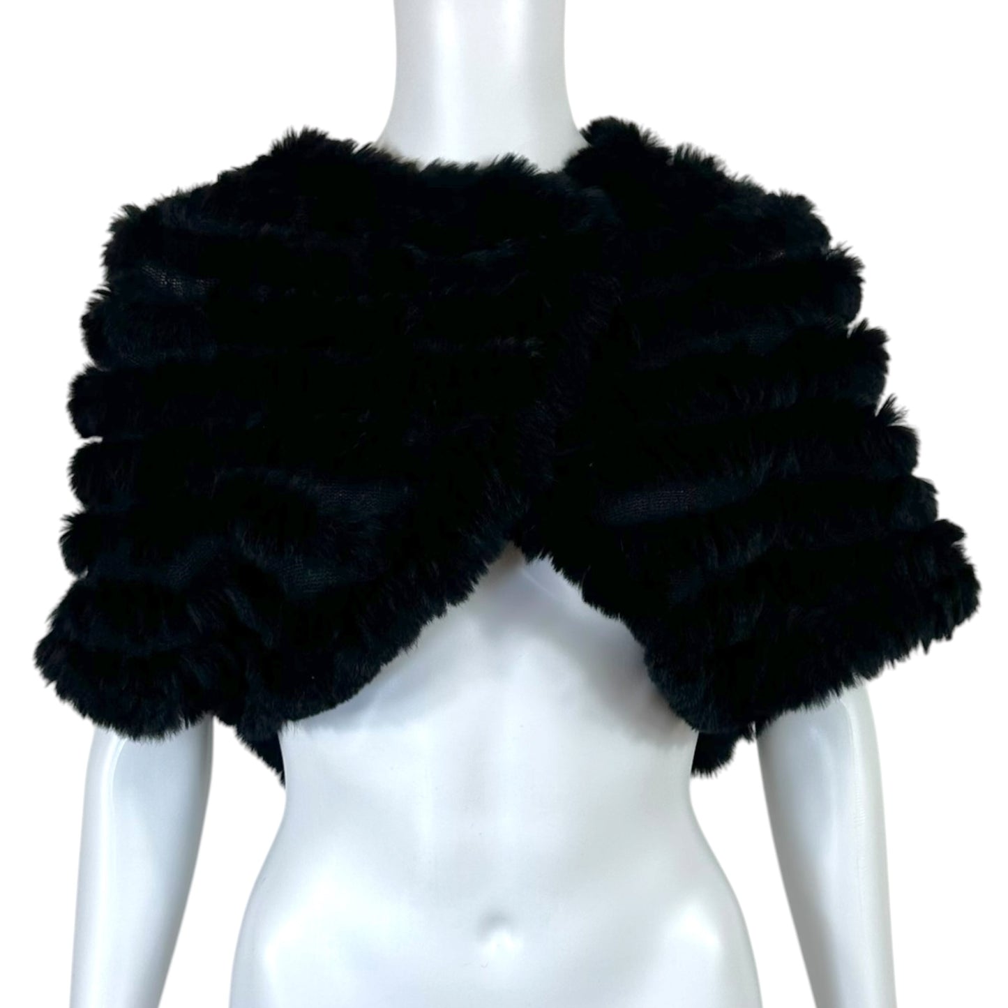 BCBGMaxAzria Black Rabbit Fur Poncho Shawl