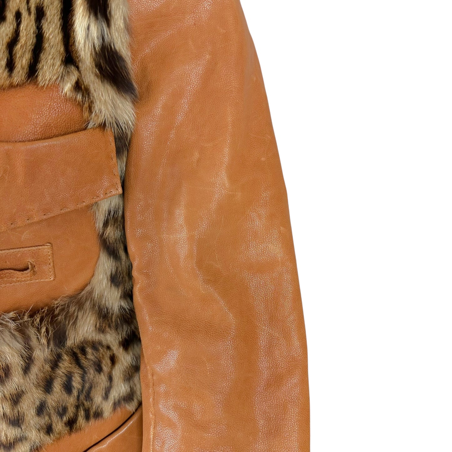 Roberto Cavalli Leopard Print Fur & Tan Leather Jacket