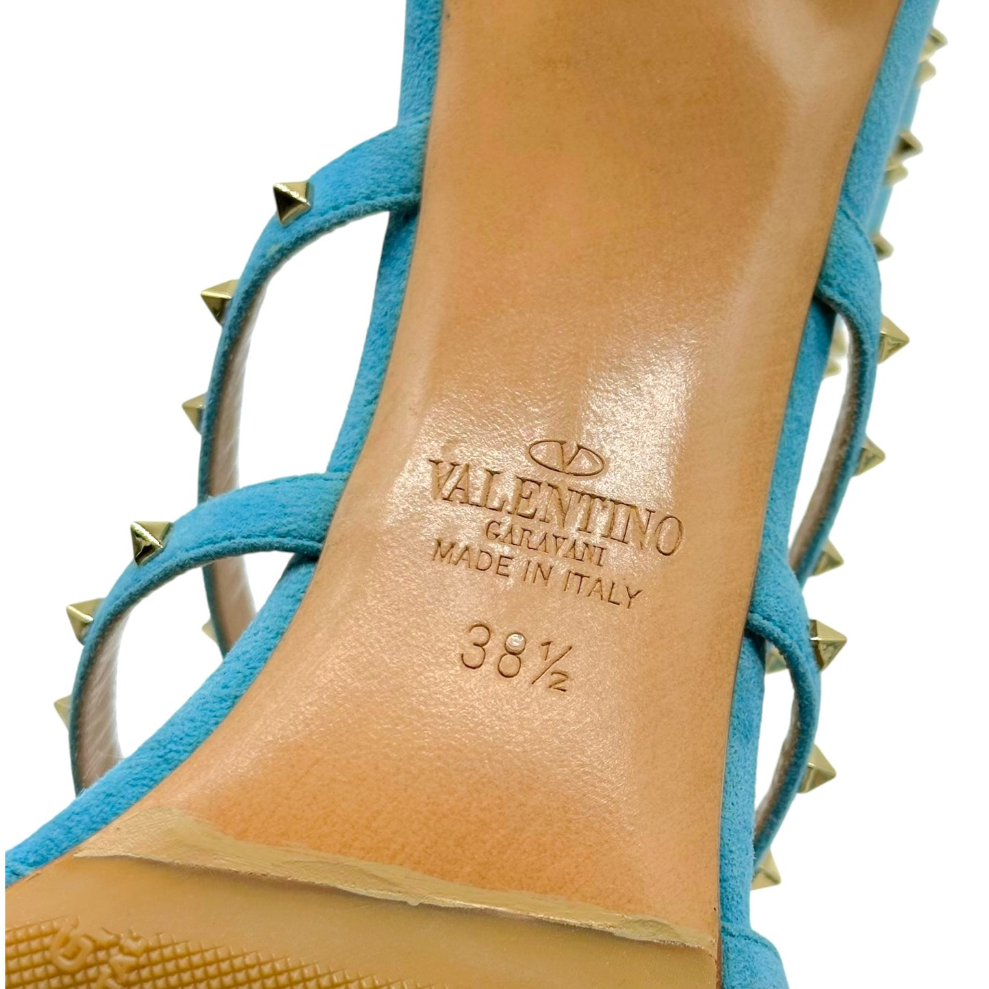 Valentino Turquoise Suede & Gold Rockstud Gladiator Heels