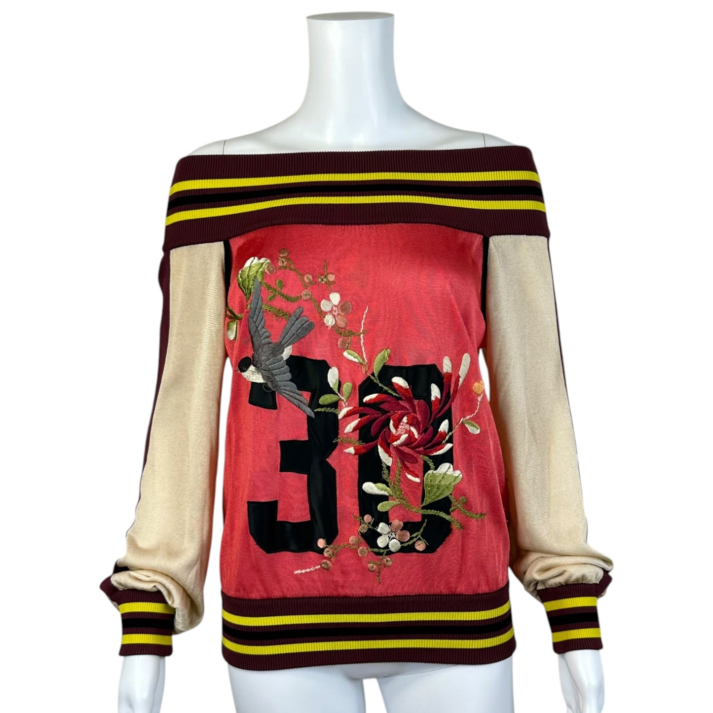 Jean Paul Gaultier Knit Off-Shoulder Coral Floral Top