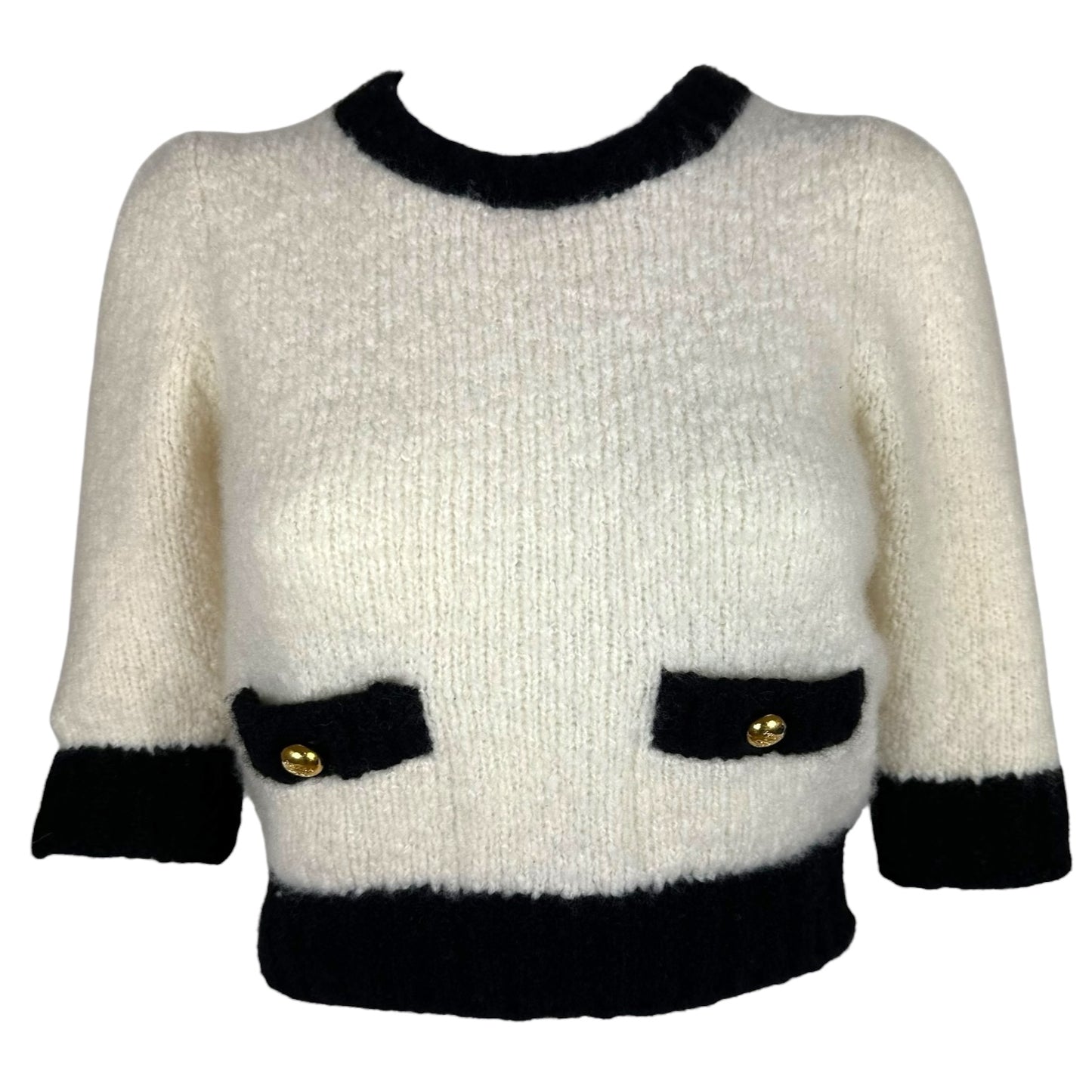 Prada 2023 Black & White Cropped Logo Knit Top NEW