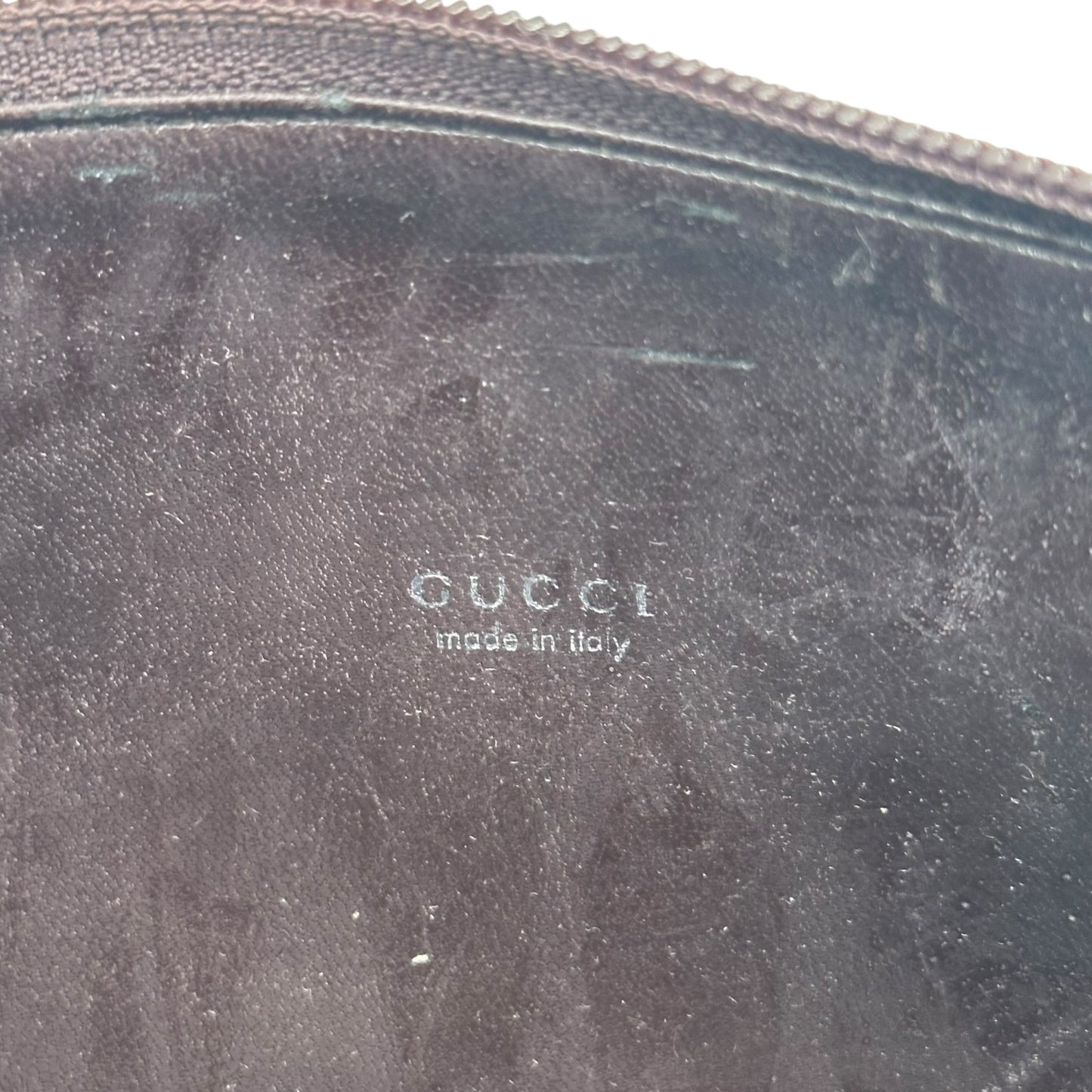 Gucci Brown Suede Embossed Monogram Cosmetic Pouch