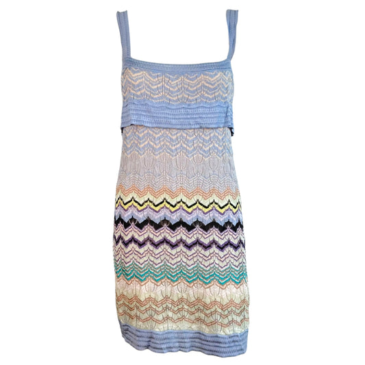 Missoni Light Blue Pastel Multicolor Chevron Knit Mini Dress