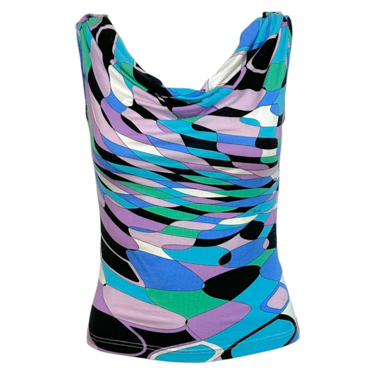 Emilio Pucci Cowl Neck Tank Blue Purple Print