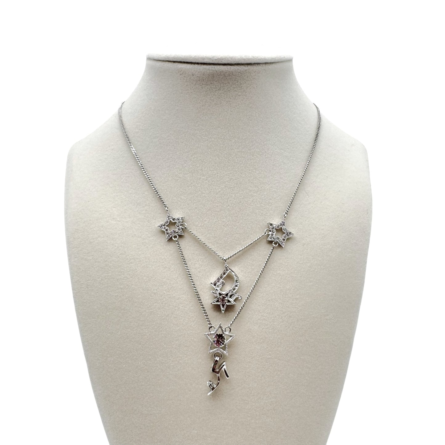 Christian Dior Silver Star & Shoe Crystal Charm Necklace