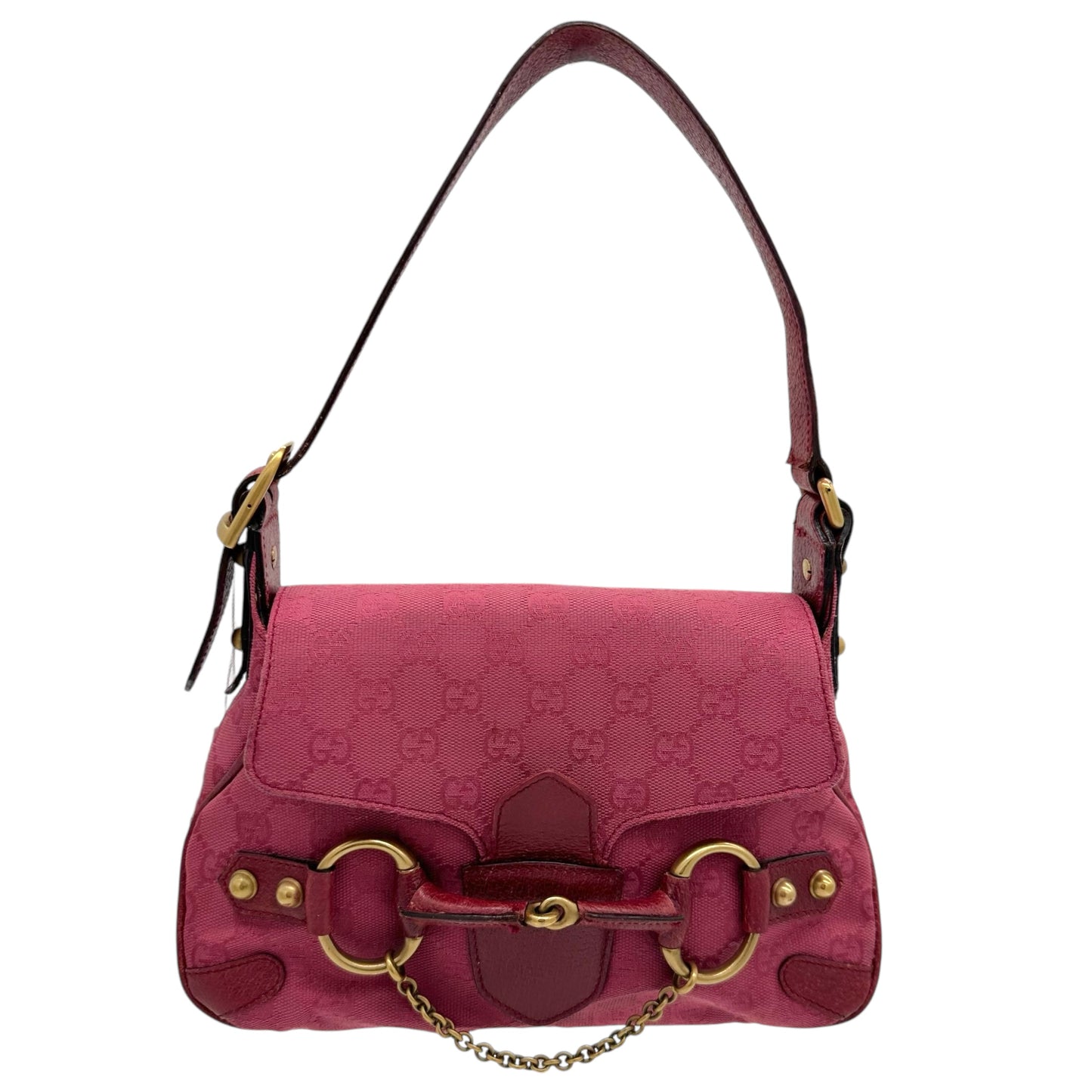 Gucci Red Monogram Horsebit Shoulder Bag