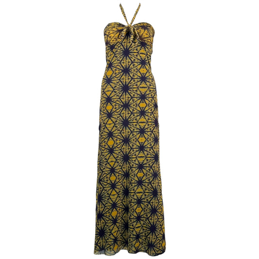 Jean Paul Gaultier Halter Maxi Dress Navy Yellow Tie Dye