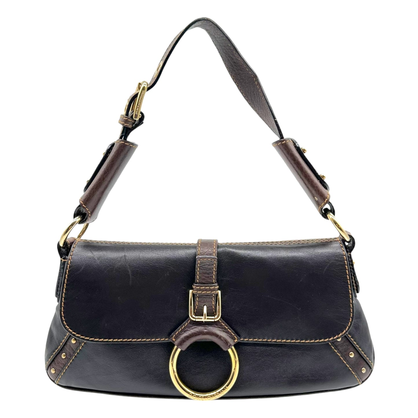Dolce & Gabbana Brown Leather Shoulder Bag with Gold Hardware