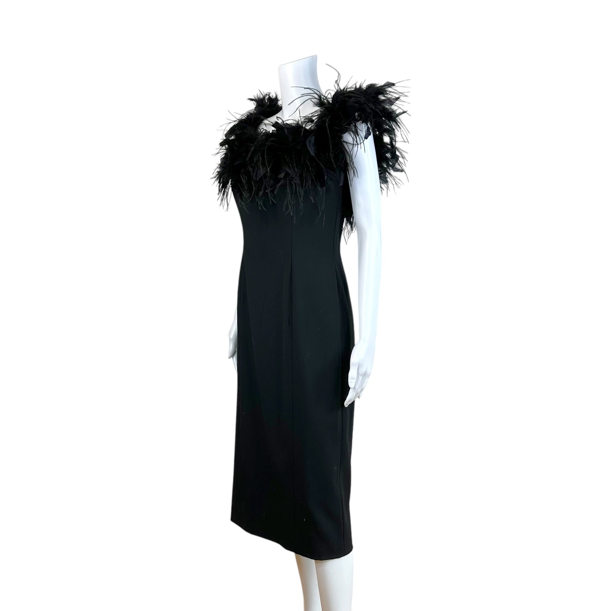 Ralph Lauren Black Wool Off-Shoulder Midi Dress