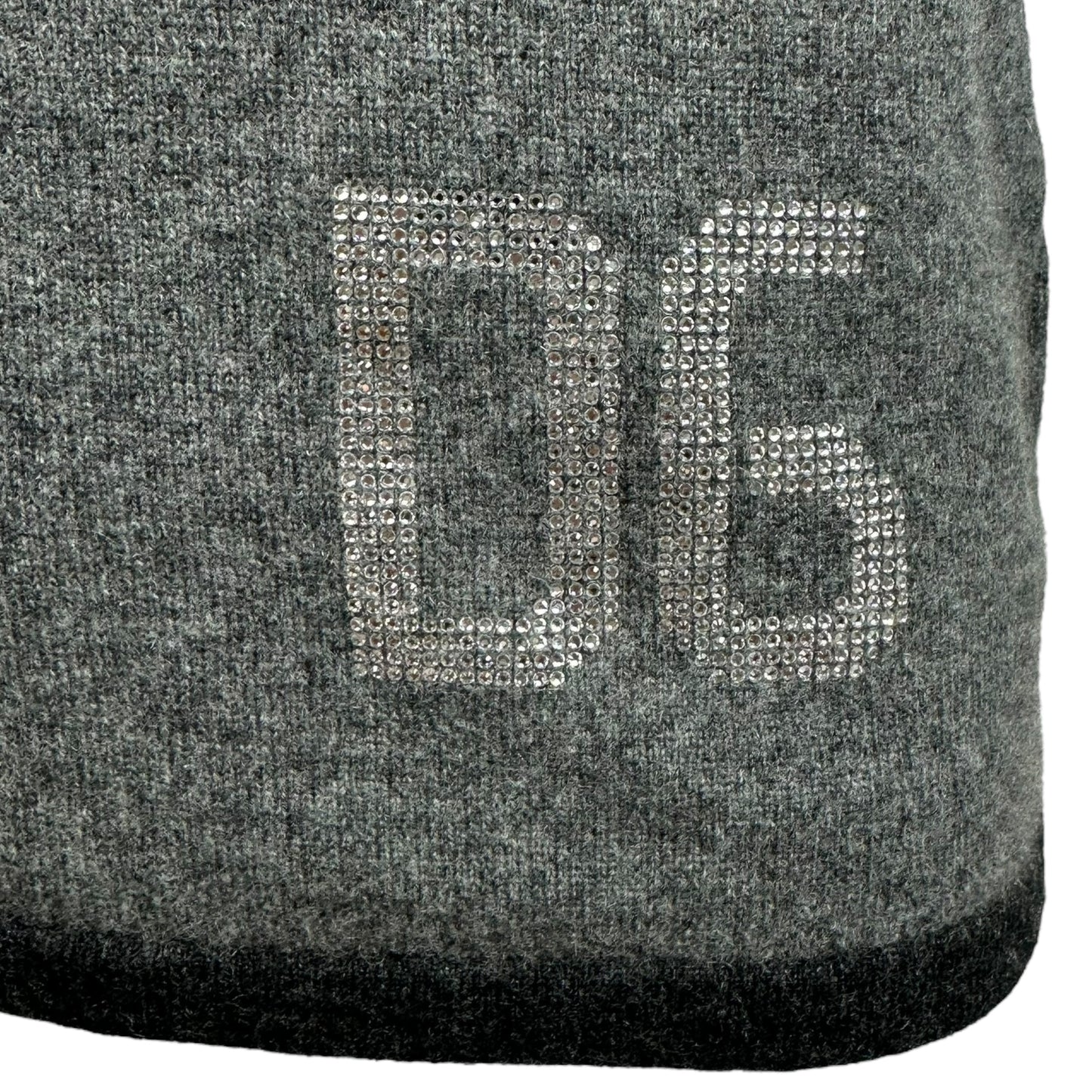 Dolce & Gabbana Gray Cashmere Crystal Logo Sleeveless Turtleneck