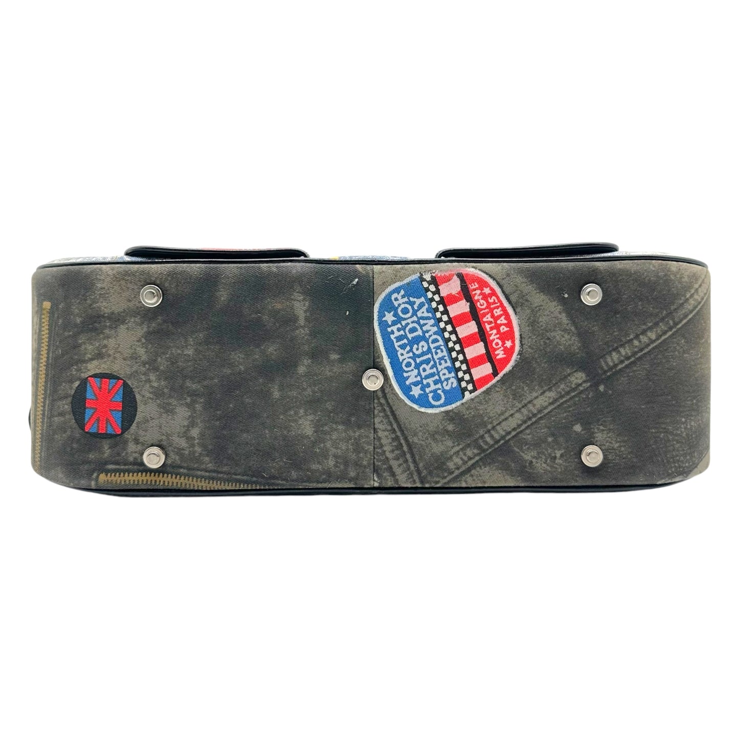 Christian Dior Denim Print Large Double Saddle Bowler Bag